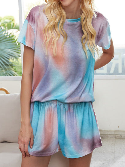 Loungewear- Tie Dye Print Cotton 2-Piece Loungewear | Shorts and Tee- - Pekosa Women Clothing