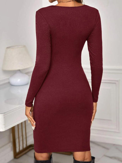 Bump-Hugging Maternity Knitted Bodycon Dress with Long Sleeves