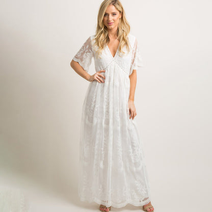 Maternity Lace Maxi Dress for Elegant Moms-to-Be