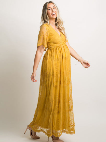 Maternity Lace Maxi Dress for Elegant Moms-to-Be