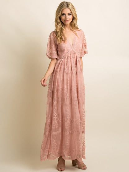 Maternity Lace Maxi Dress for Elegant Moms-to-Be