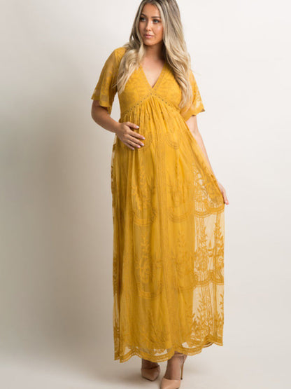 Maternity Lace Maxi Dress for Elegant Moms-to-Be