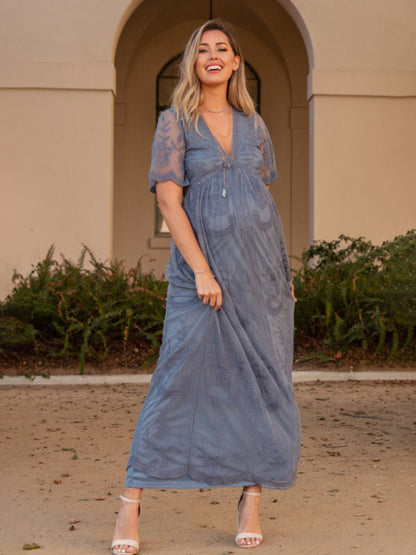 Maternity Lace Maxi Dress for Elegant Moms-to-Be