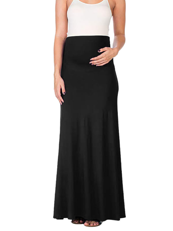 Bump-Friendly Maternity Mermaid Long Skirt in Solid Color