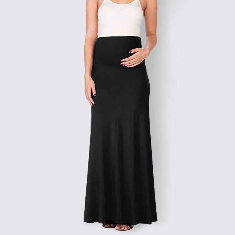 Bump-Friendly Maternity Mermaid Long Skirt in Solid Color