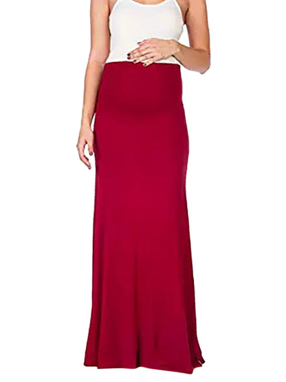 Bump-Friendly Maternity Mermaid Long Skirt in Solid Color