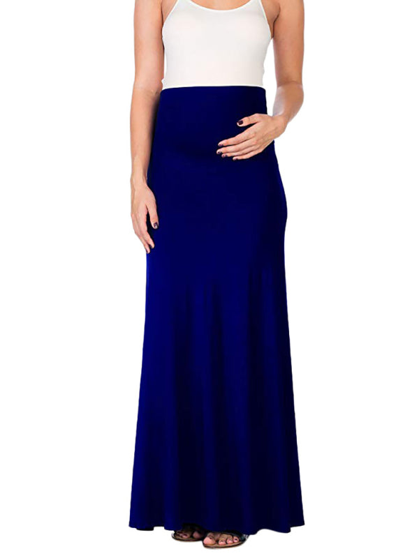 Bump-Friendly Maternity Mermaid Long Skirt in Solid Color