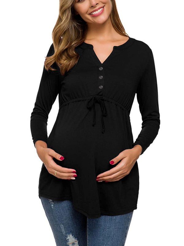 Bump-Friendly Maternity Long Sleeve Tee with Waist Gathering