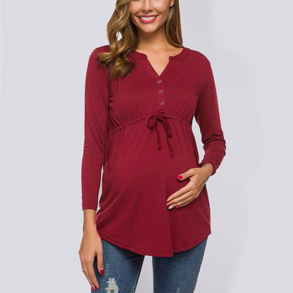 Bump-Friendly Maternity Long Sleeve Tee with Waist Gathering