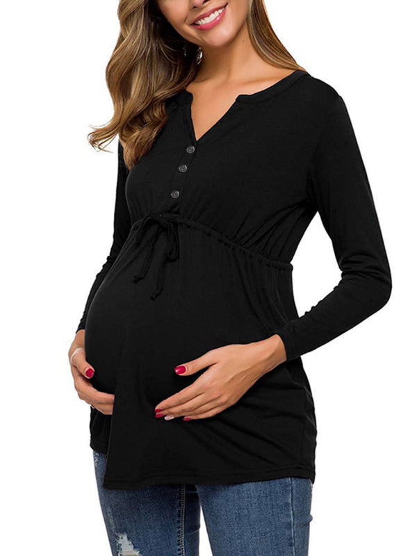 Bump-Friendly Maternity Long Sleeve Tee with Waist Gathering