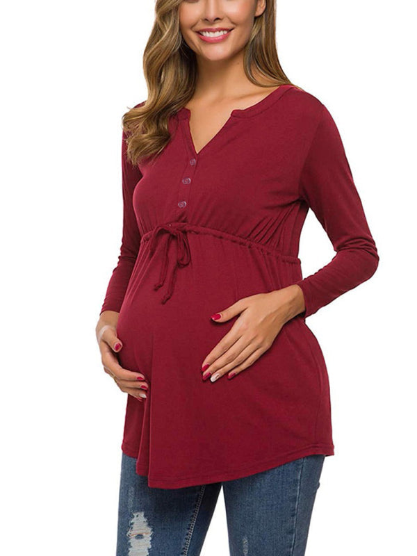 Bump-Friendly Maternity Long Sleeve Tee with Waist Gathering