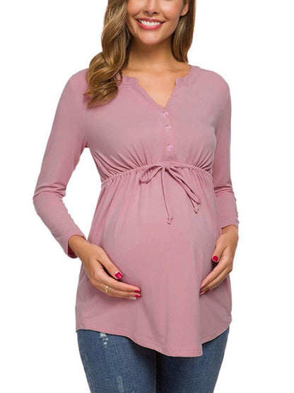 Bump-Friendly Maternity Long Sleeve Tee with Waist Gathering