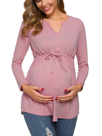 Bump-Friendly Maternity Long Sleeve Tee with Waist Gathering