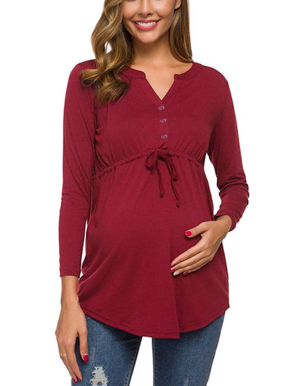 Bump-Friendly Maternity Long Sleeve Tee with Waist Gathering