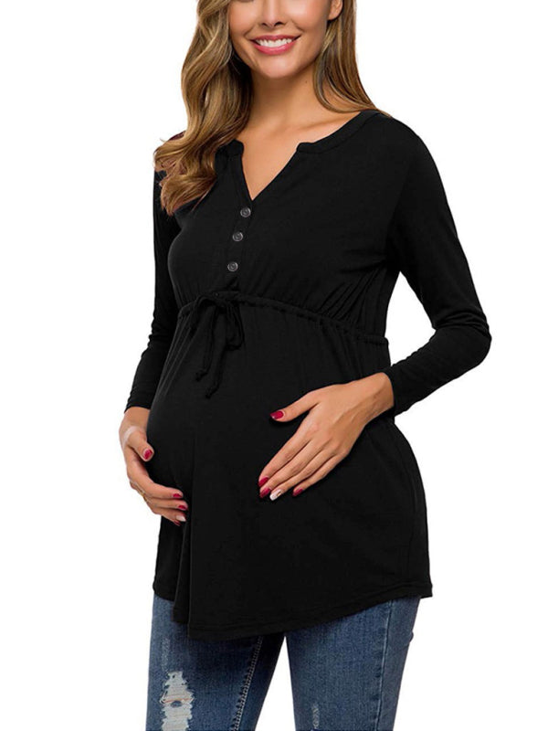 Bump-Friendly Maternity Long Sleeve Tee with Waist Gathering