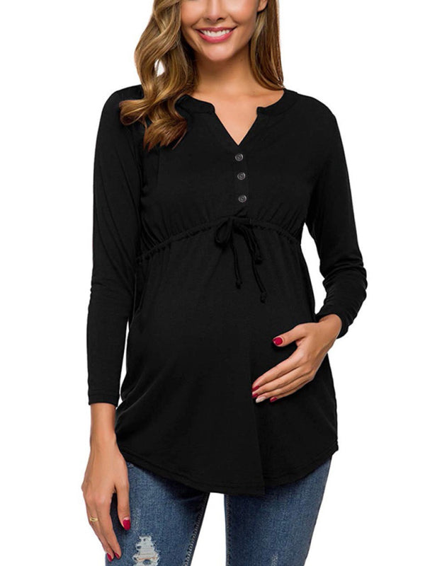 Bump-Friendly Maternity Long Sleeve Tee with Waist Gathering