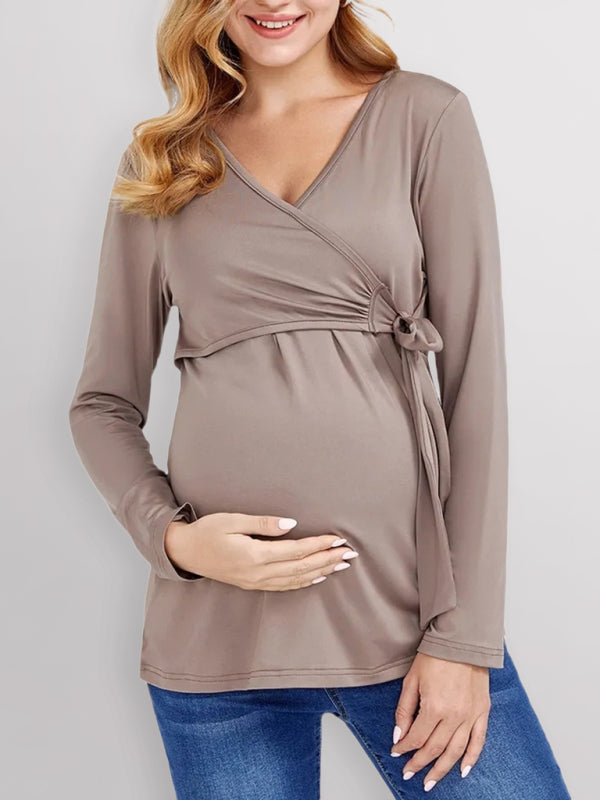 Bump-Friendly Maternity Nursing Wrap Blouse Top for Breastfeeding Moms