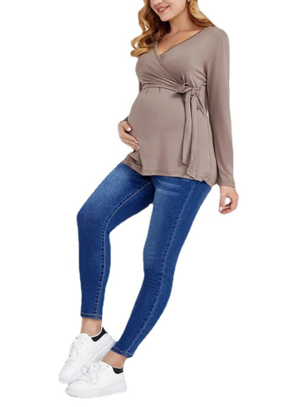 Bump-Friendly Maternity Nursing Wrap Blouse Top for Breastfeeding Moms