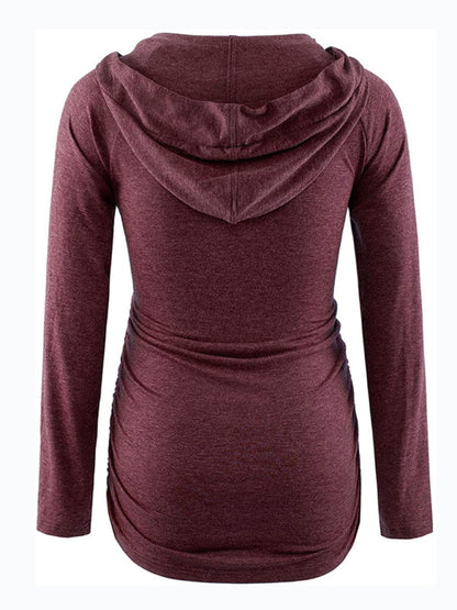 Maternity Wear Solid Hooded Long Sleeve Tee