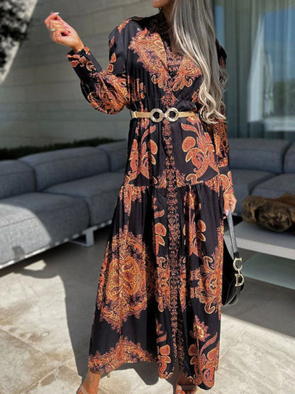 Maxi Dress- Women's Bohemian Vintage Vacation Maxi Dress- - Pekosa Women Clothing