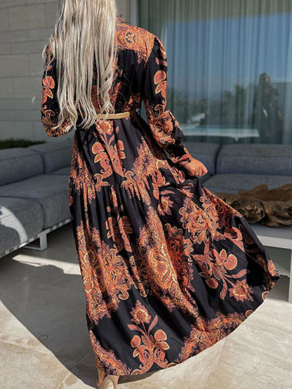 Maxi Dress- Women's Bohemian Vintage Vacation Maxi Dress- - Pekosa Women Clothing