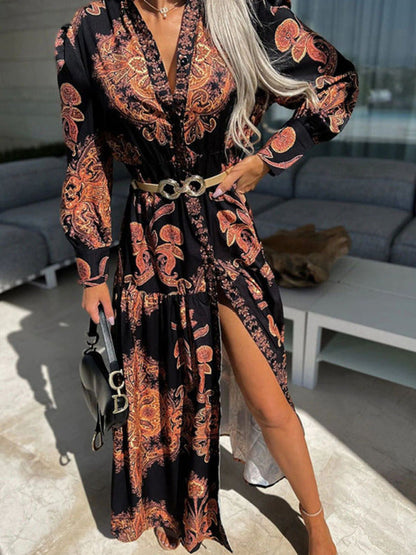 Maxi Dress- Women's Bohemian Vintage Vacation Maxi Dress- - Pekosa Women Clothing