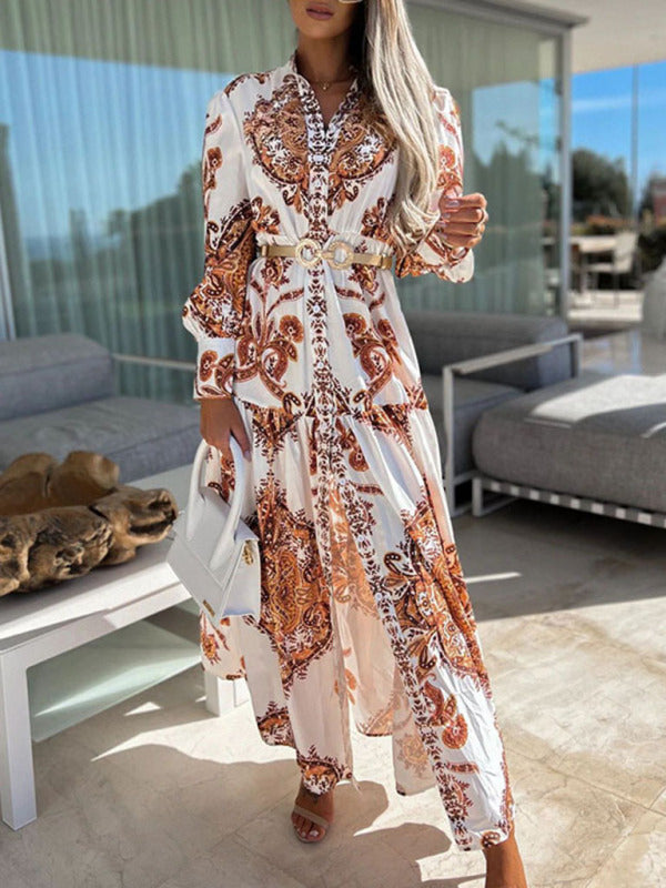 Maxi Dress- Women's Bohemian Vintage Vacation Maxi Dress- - Pekosa Women Clothing