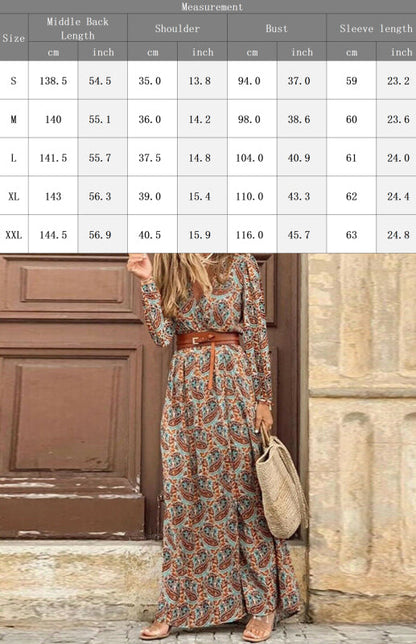 Maxi Dresses- Autumn Floral Wrap Maxi Dress with Belt & Long Sleeve & V-Neck- - Pekosa Women Clothing