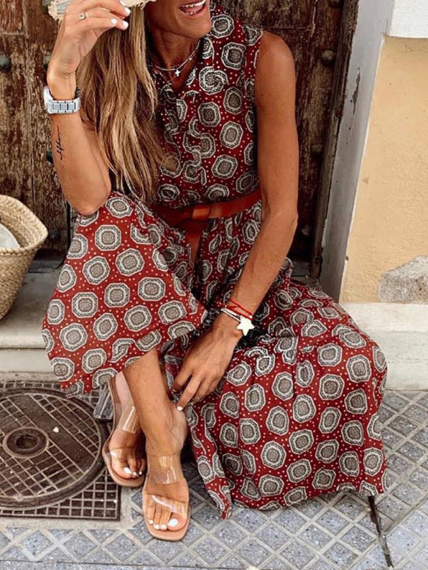 Maxi Dresses- Cotton Tank Shirt Maxi Dress: Button Down & Belt Tie For Any Occasion- - Pekosa Women Clothing