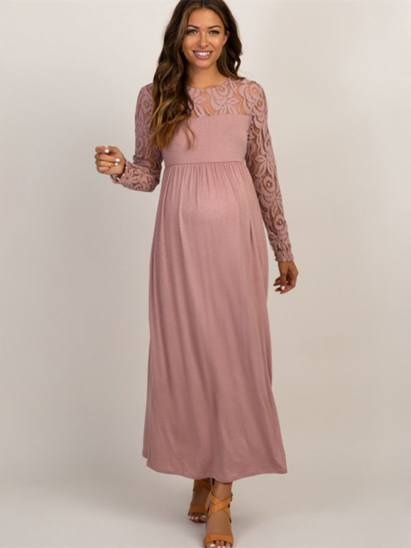 Maxi Dresses- Mother-to-Be Long Sleeve Maternity Maxi Dress for Baby Showers- - Chuzko Women Clothing