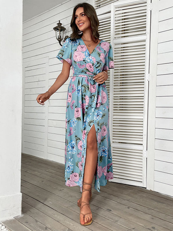 Maxi Dresses- Time to Shine: Get the Vacay Floral Maxi Dress with High Slit Today!- - Pekosa Women Clothing