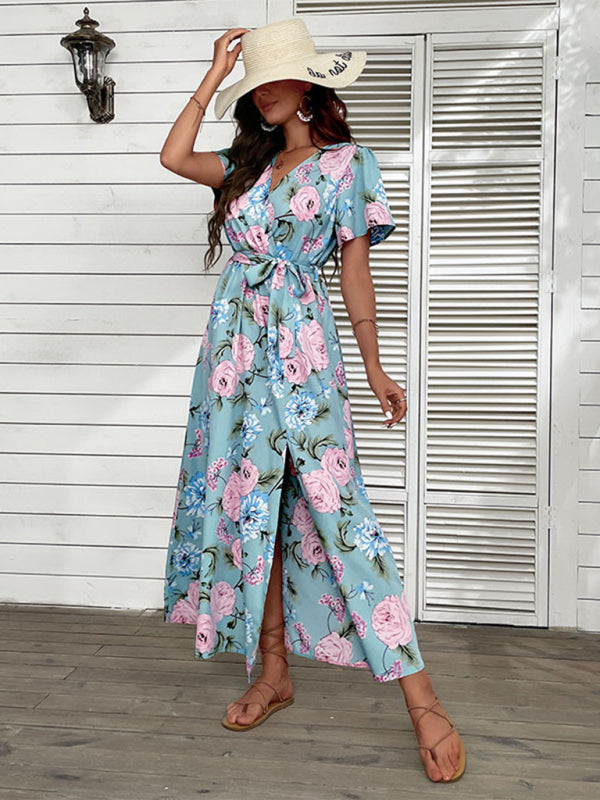 Maxi Dresses- Time to Shine: Get the Vacay Floral Maxi Dress with High Slit Today!- - Pekosa Women Clothing