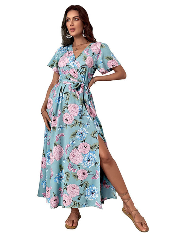 Maxi Dresses- Time to Shine: Get the Vacay Floral Maxi Dress with High Slit Today!- - Pekosa Women Clothing