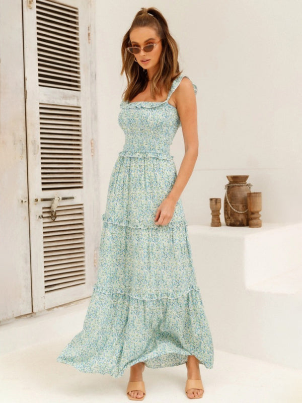 Maxi Dresses- Vacation Floral Print Off Shoulder A-Line Maxi Dress- - Pekosa Women Clothing