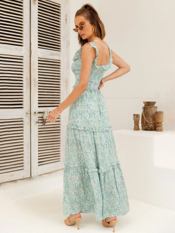 Maxi Dresses- Vacation Floral Print Off Shoulder A-Line Maxi Dress- - Pekosa Women Clothing