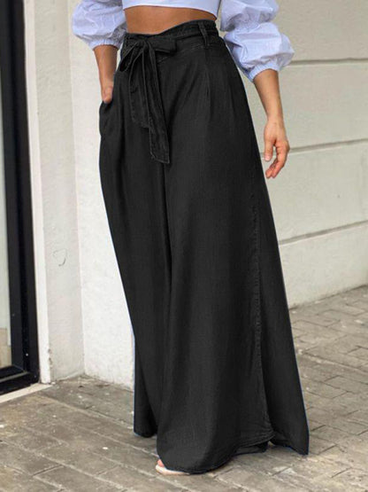 Maxi Skirts- Denim Maxi Dress with Belt and Handy Pockets- - Pekosa Women Clothing