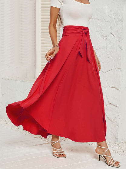 Maxi Skirts- Tie-Waist Flowy Maxi Skirt with Handy Pockets- - Pekosa Women Clothing