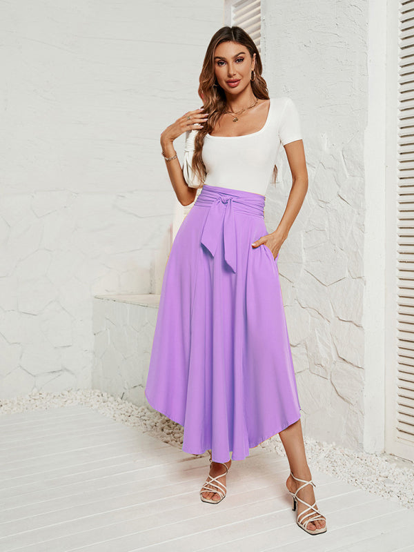 Maxi Skirts- Tie-Waist Flowy Maxi Skirt with Handy Pockets- - Pekosa Women Clothing