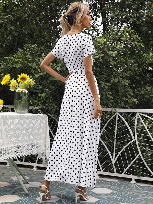 Maxi dress- Polka Dot Cotton Wrap Maxi Dress- - Pekosa Women Clothing