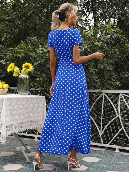 Maxi dress- Polka Dot Cotton Wrap Maxi Dress- - Pekosa Women Clothing