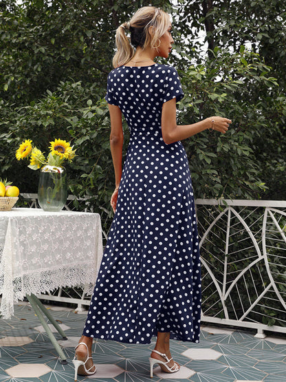 Maxi dress- Polka Dot Cotton Wrap Maxi Dress- - Pekosa Women Clothing