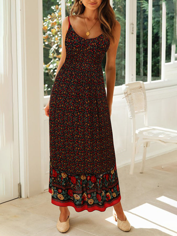 Maxi dress- Summer Blossom Suspender Maxi Dress - Cami Dress- - Pekosa Women Clothing