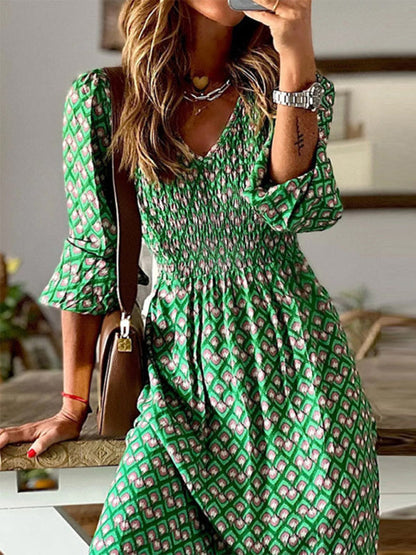 Maxi dress- Vibrant V-Neck Springtime Maxi Dress- - Pekosa Women Clothing