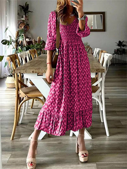 Maxi dress- Vibrant V-Neck Springtime Maxi Dress- - Pekosa Women Clothing