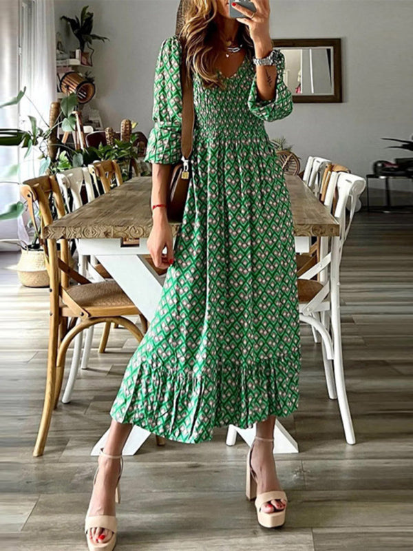 Maxi dress- Vibrant V-Neck Springtime Maxi Dress- - Pekosa Women Clothing