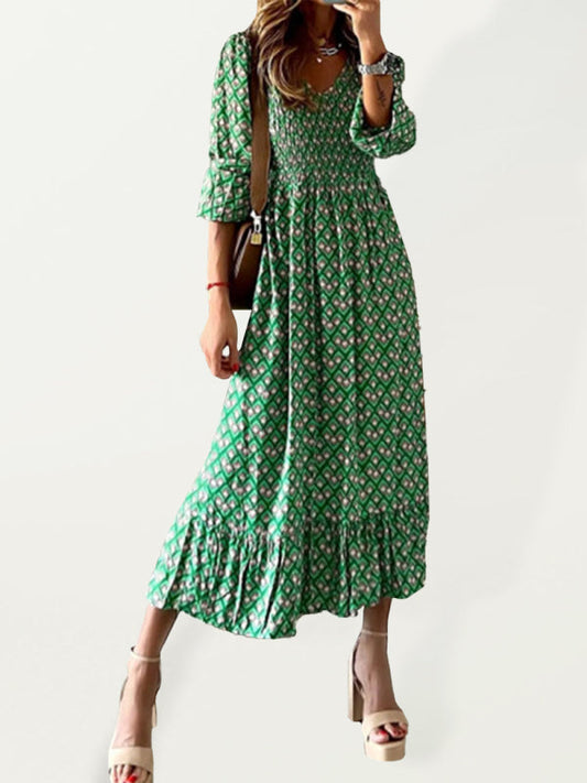 Maxi dress- Vibrant V-Neck Springtime Maxi Dress- Green- Pekosa Women Clothing