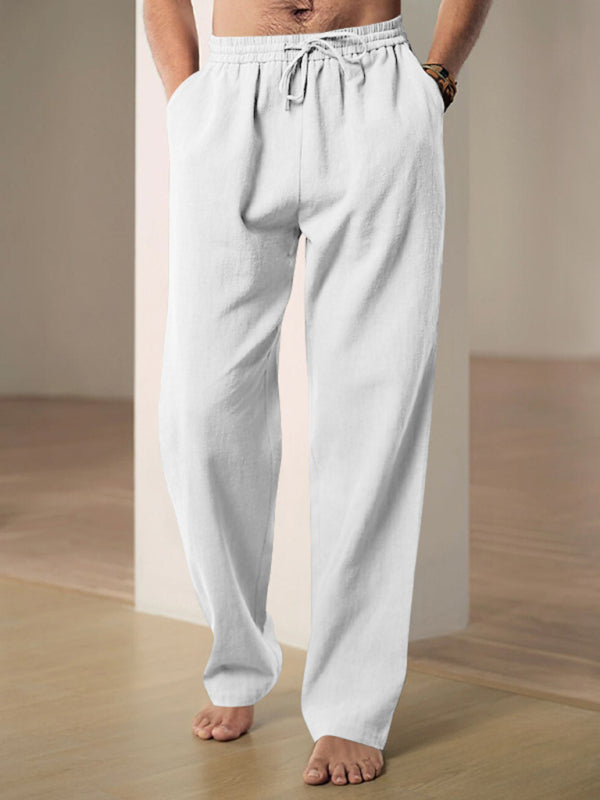 Men Pants- Men’s Linen Textured Lounge Trousers - Straight Leg Pants- - Pekosa Women Fashion