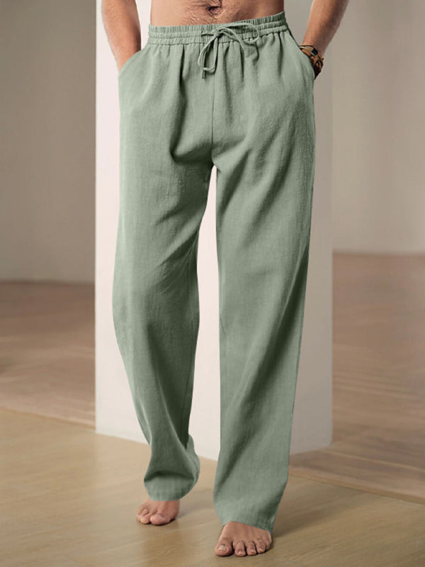 Men Pants- Men’s Linen Textured Lounge Trousers - Straight Leg Pants- - Pekosa Women Fashion