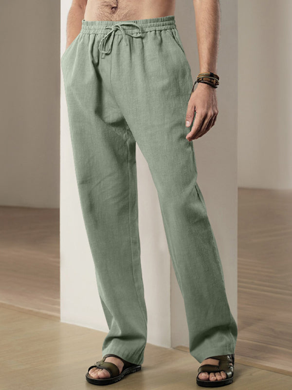 Men Pants- Men’s Linen Textured Lounge Trousers - Straight Leg Pants- - Pekosa Women Fashion