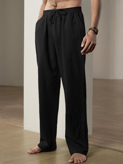 Men Pants- Men’s Linen Textured Lounge Trousers - Straight Leg Pants- - Pekosa Women Fashion